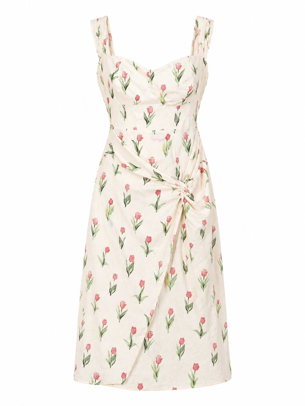 CIDER Tulip Floral Twist Front Midi Dress 4XL Cream Pink Cottagecore Garden NWT